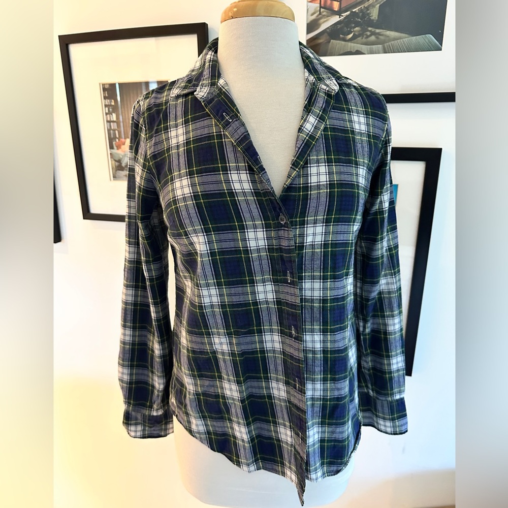 Women’s J Crew Blue and Green Plaid Shirt